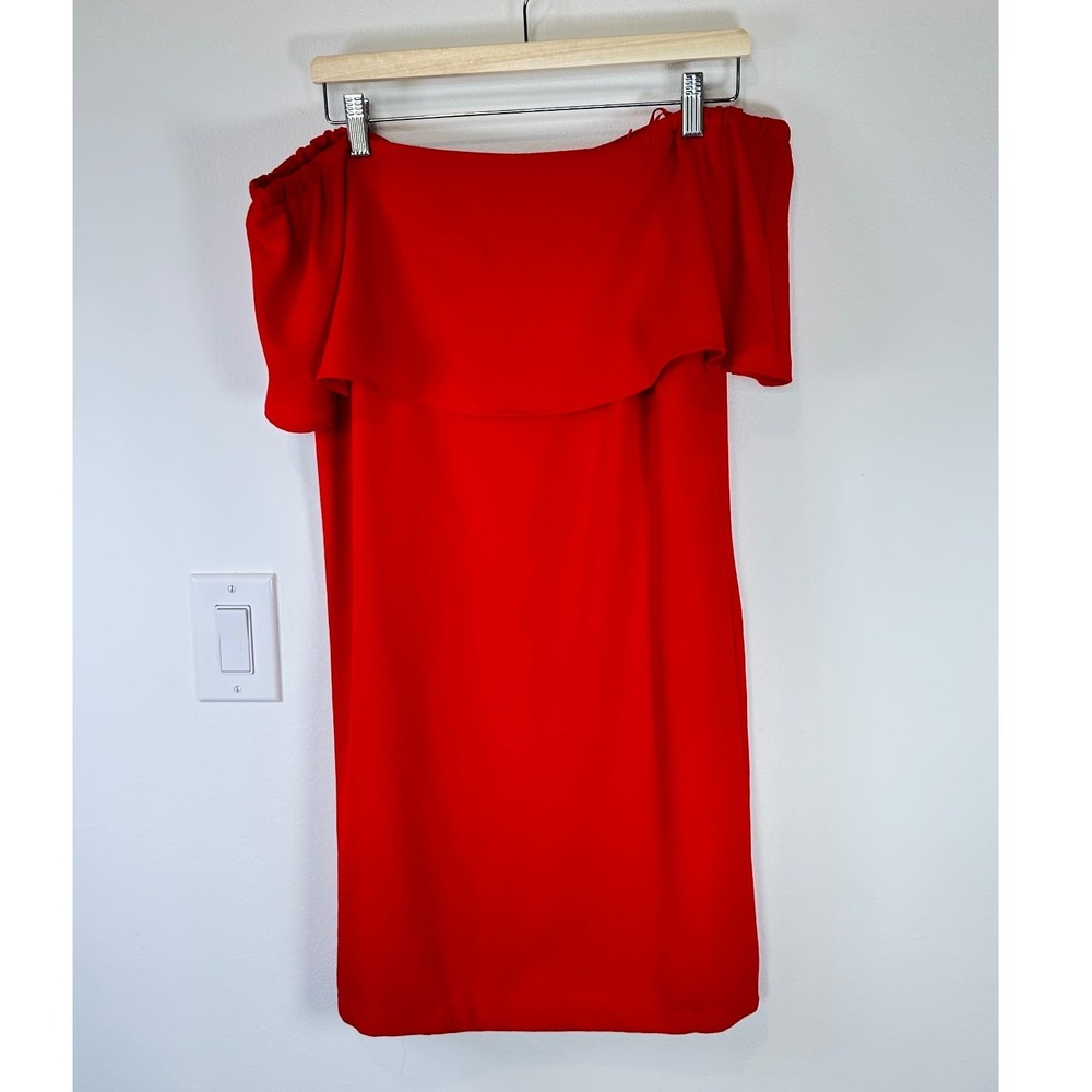 NWT Charles Henry Off Shoulder Dress Womens M Red Crepe Flounce Party - Picture 3 of 9